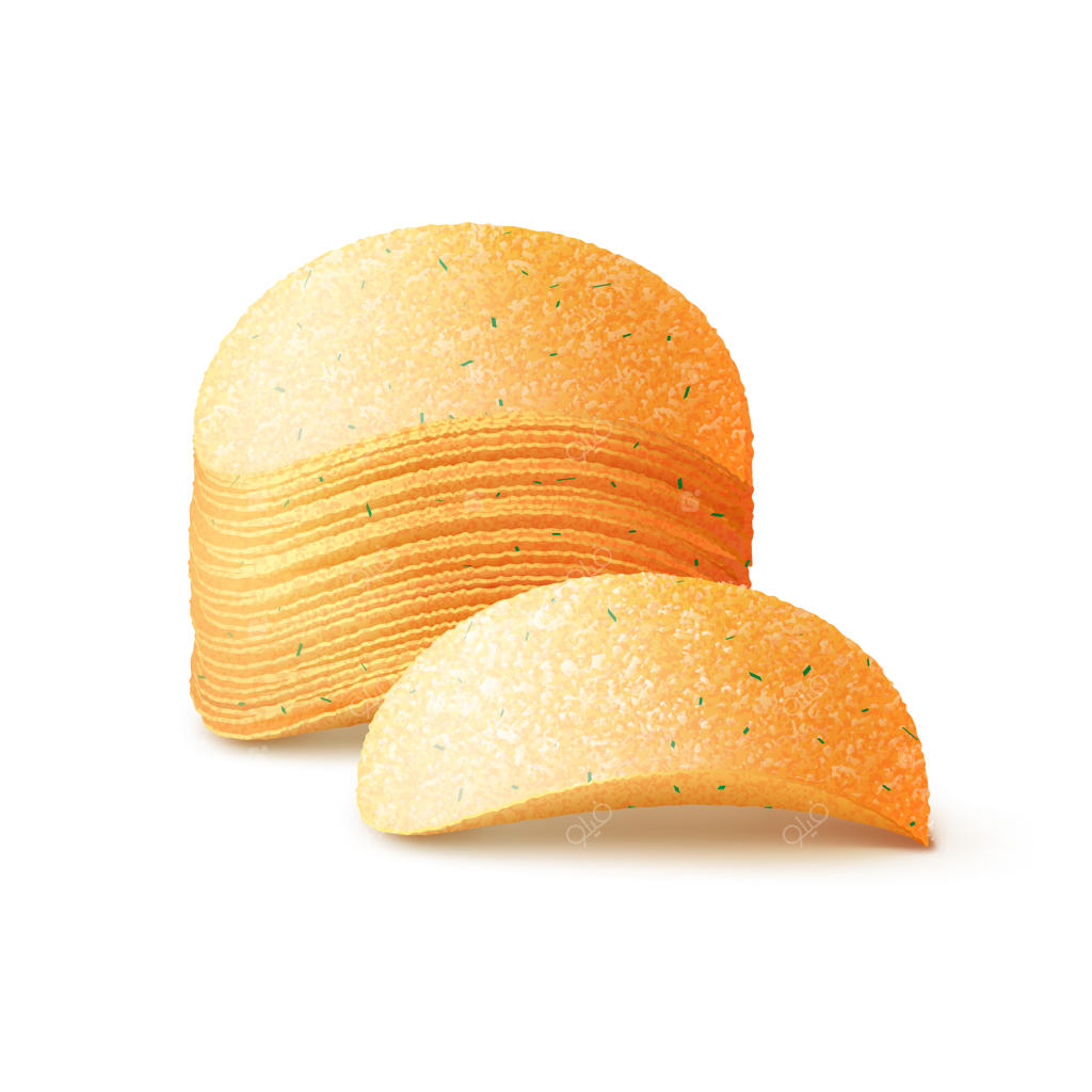 تصویر وکتوری از چیپس های ترد سیب زمینی روی زمینه سفید