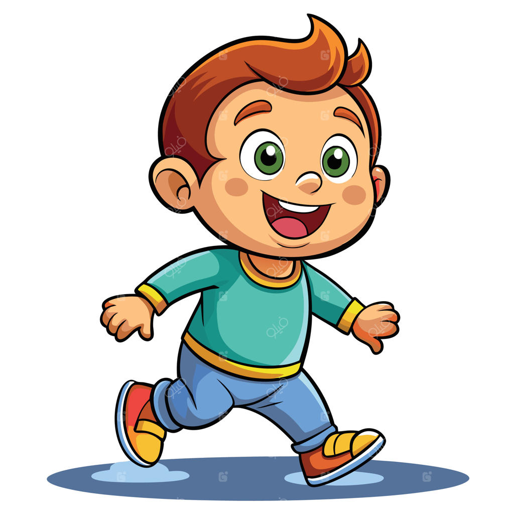 پسر بچه کارتونی خندان در حال دویدن