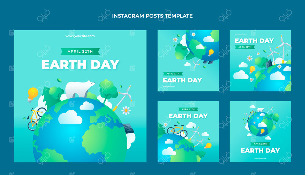 مجموعه پست‌ های اینستاگرام روز زمین با طراحی گرادیان