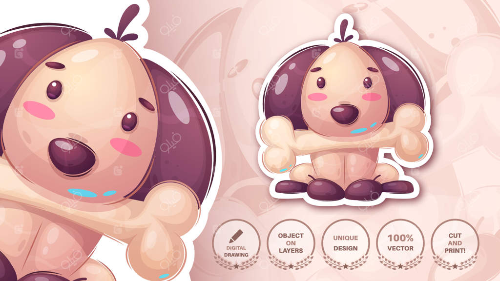 شخصیت کارتونی: سگ بامزه با استیکر استخوانی