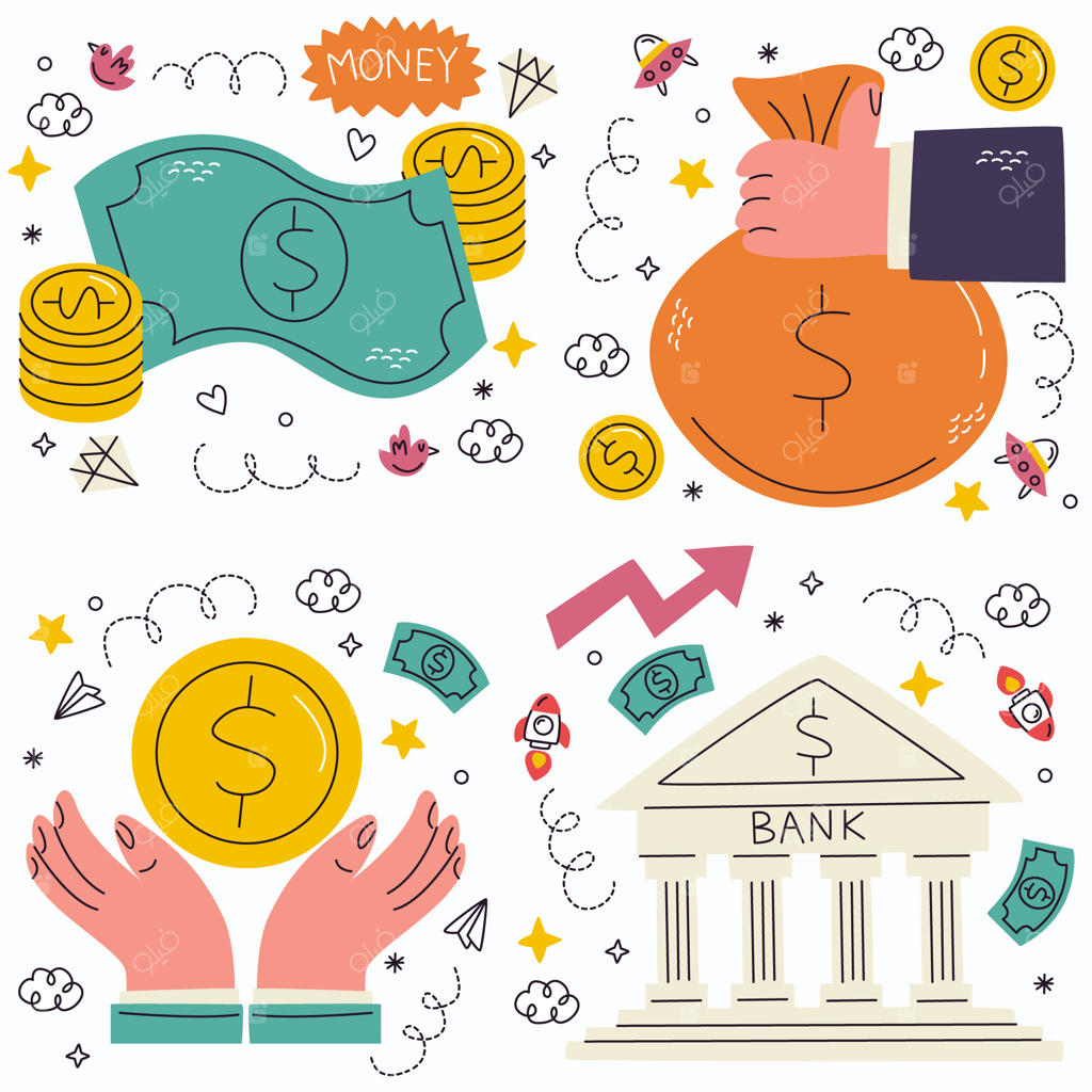 مجموعه استیکرهای دست‌کشیده پول