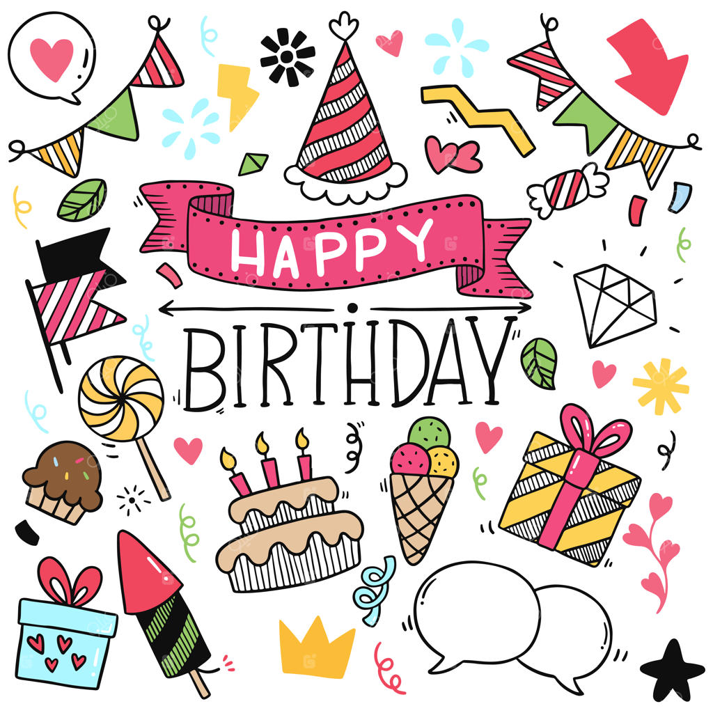 الگوی نقاشی دست‌ساز تولد با تزئینات جشن تولد شادی‌آور