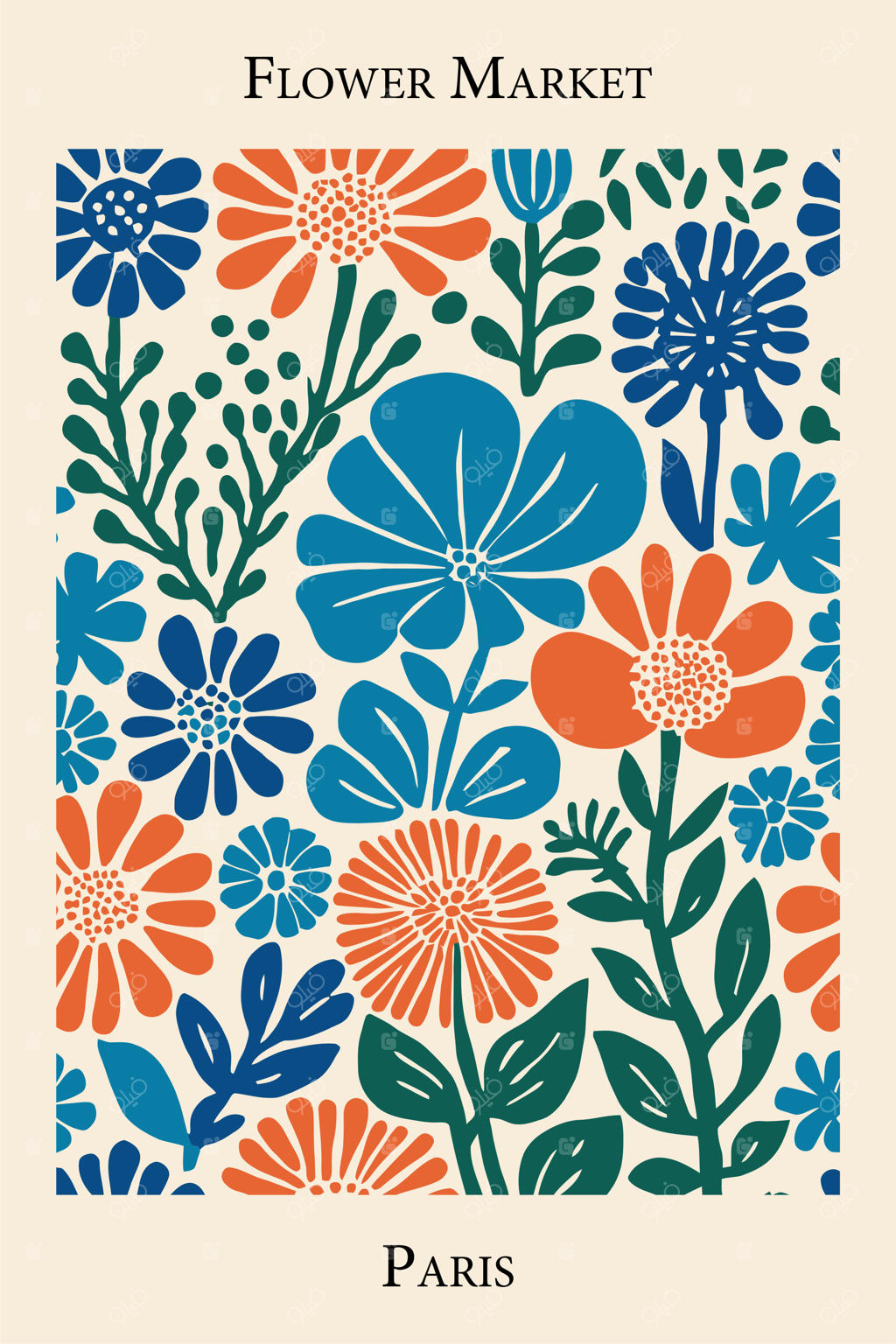 تصویرسازی گیاهی رترو به سبک بوهیمین، طرح گل قابل چاپ