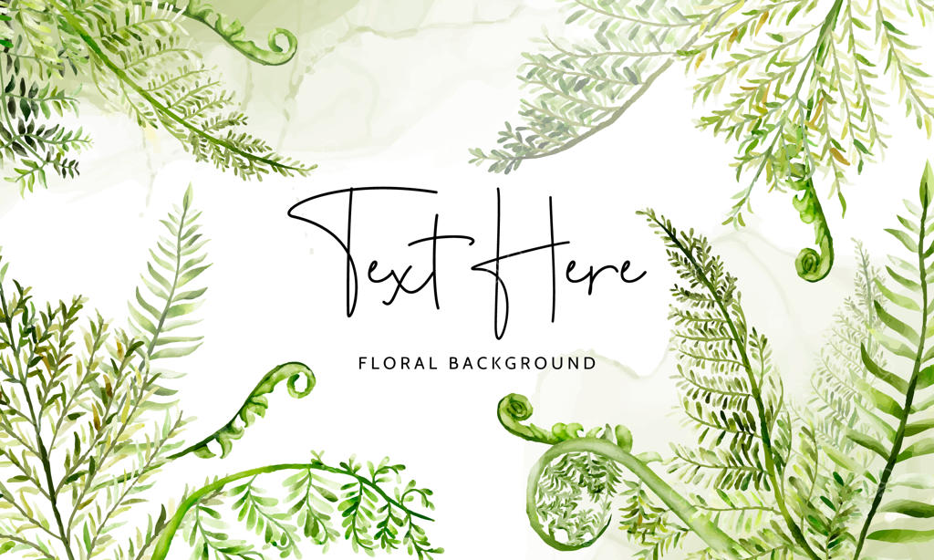 زمینه زیبا و شیک گیاهان سرخسی و گل‌های آبرنگی