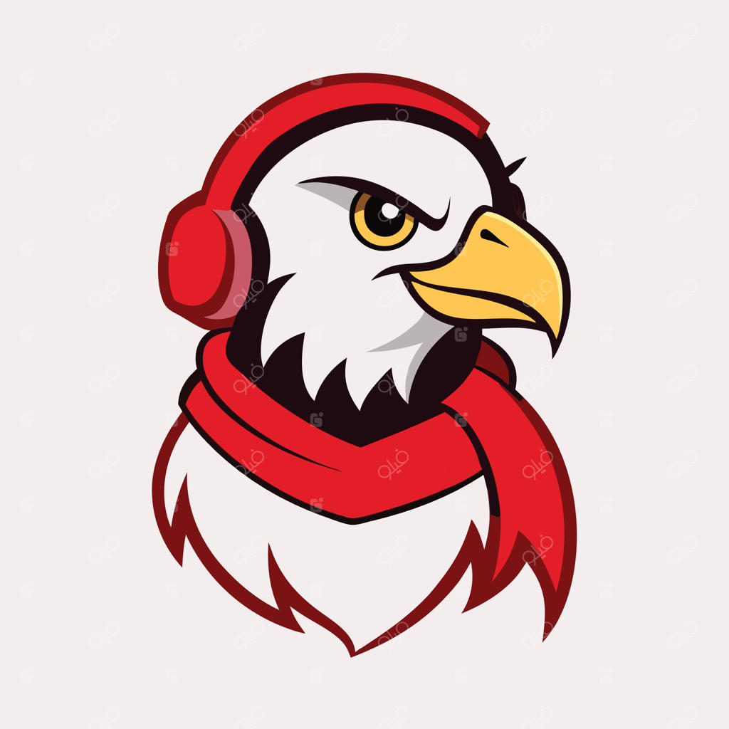 طراحی مدرن لوگوی حیوانی: تصویر یک عقاب با هدفون و شال گردن برای پروژه‌های ورزشی، بازی، موسیقی و برندسازی خلاقانه