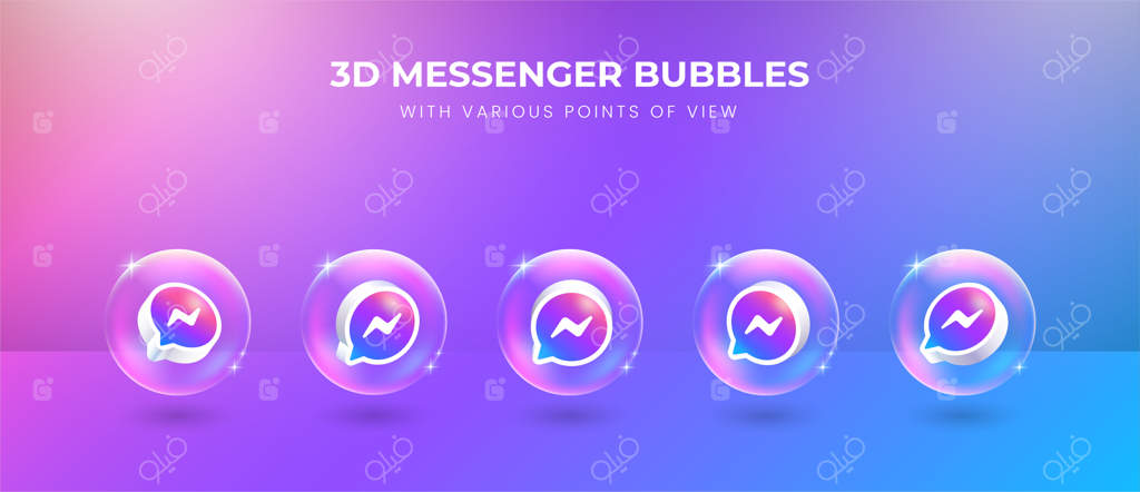 آیکن پیام‌رسان شبکه‌های اجتماعی سه‌بعدی از زوایای متنوع
