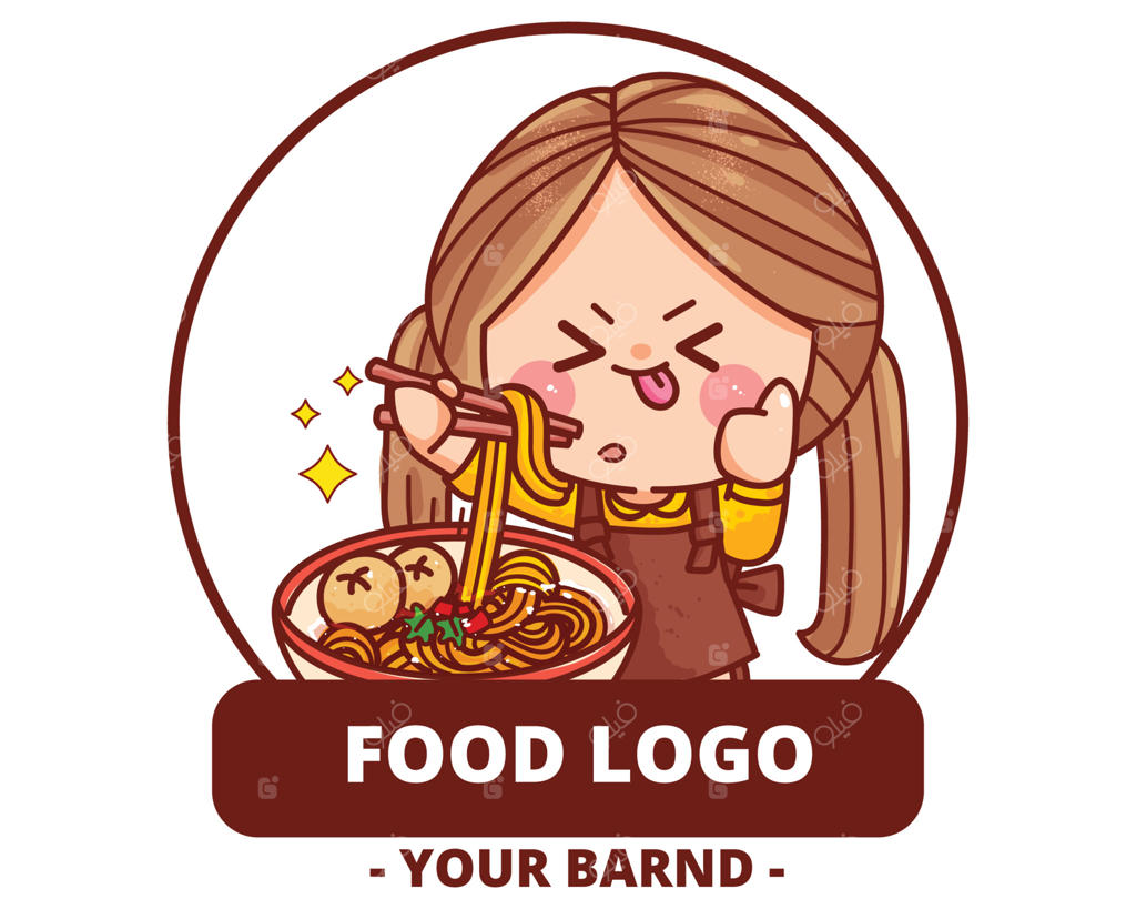 تصویرسازی کارتونی و طرح دستی لوگوی نودل با طرح دختر بامزه