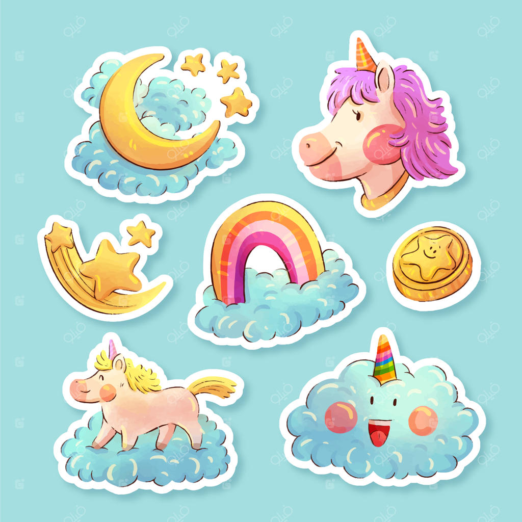 مجموعه استیکرهای بامزه تک‌شاخ