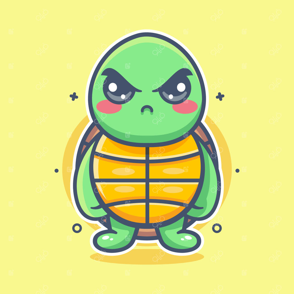 شخصیت کارتونی و مسکات لاک‌پشت جدی با چهره عصبانی