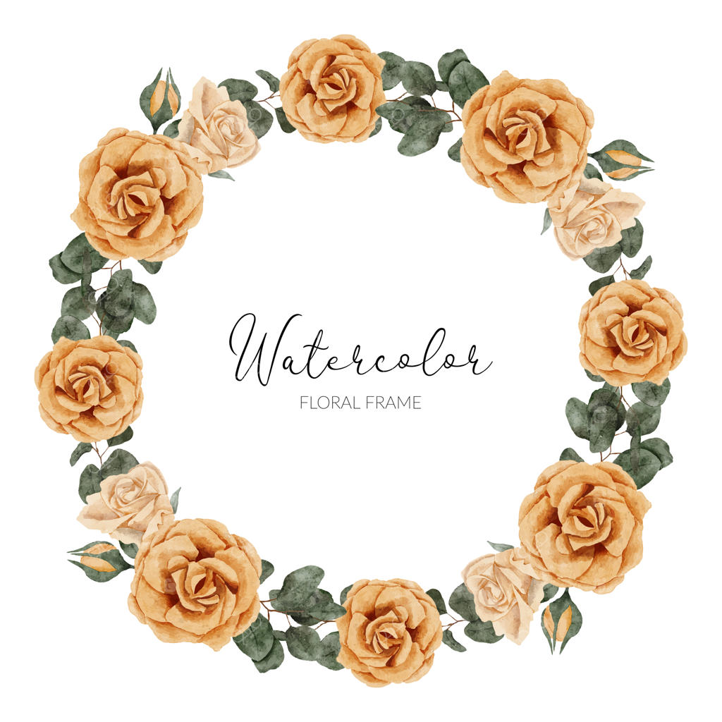 قاب دایره‌ای دست‌ساز با گل رز زرد آبرنگی