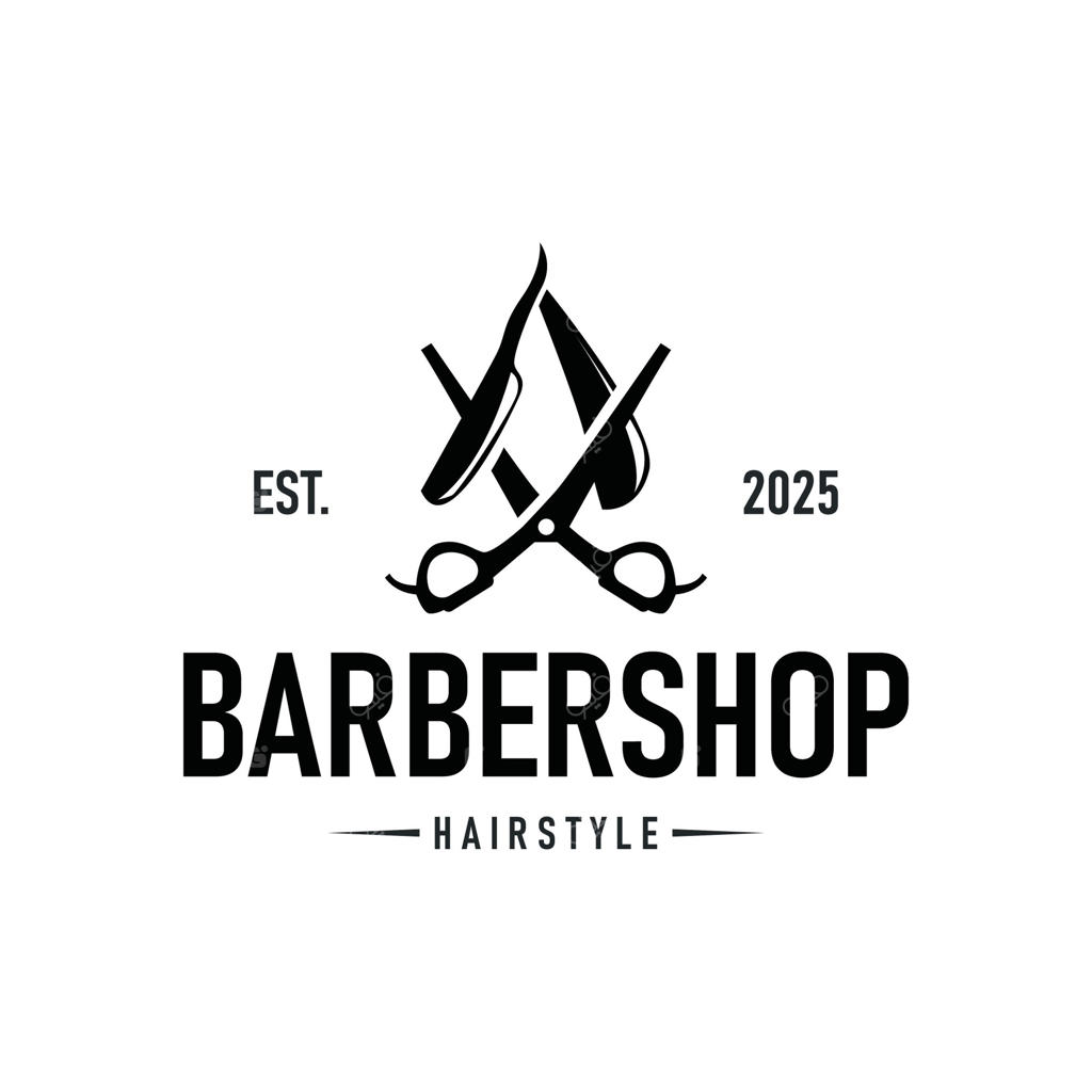 طراحی لوگوی آرایشگاه کلاسیک و مدرن، با مفهوم اصلاح مو، با مدل موی جذاب و آیکون سیلوئت اصلاح صورت