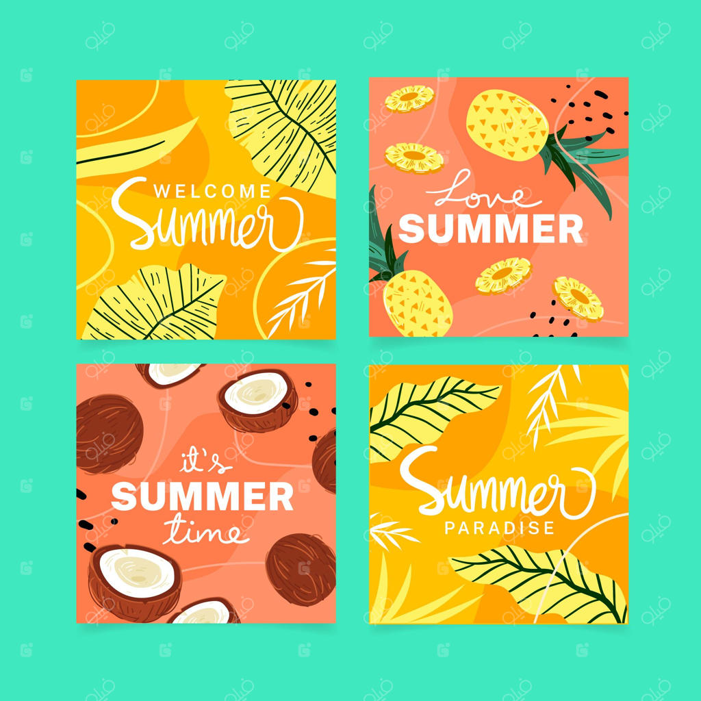 مجموعه کارت‌های تابستانی با طراحی دستی