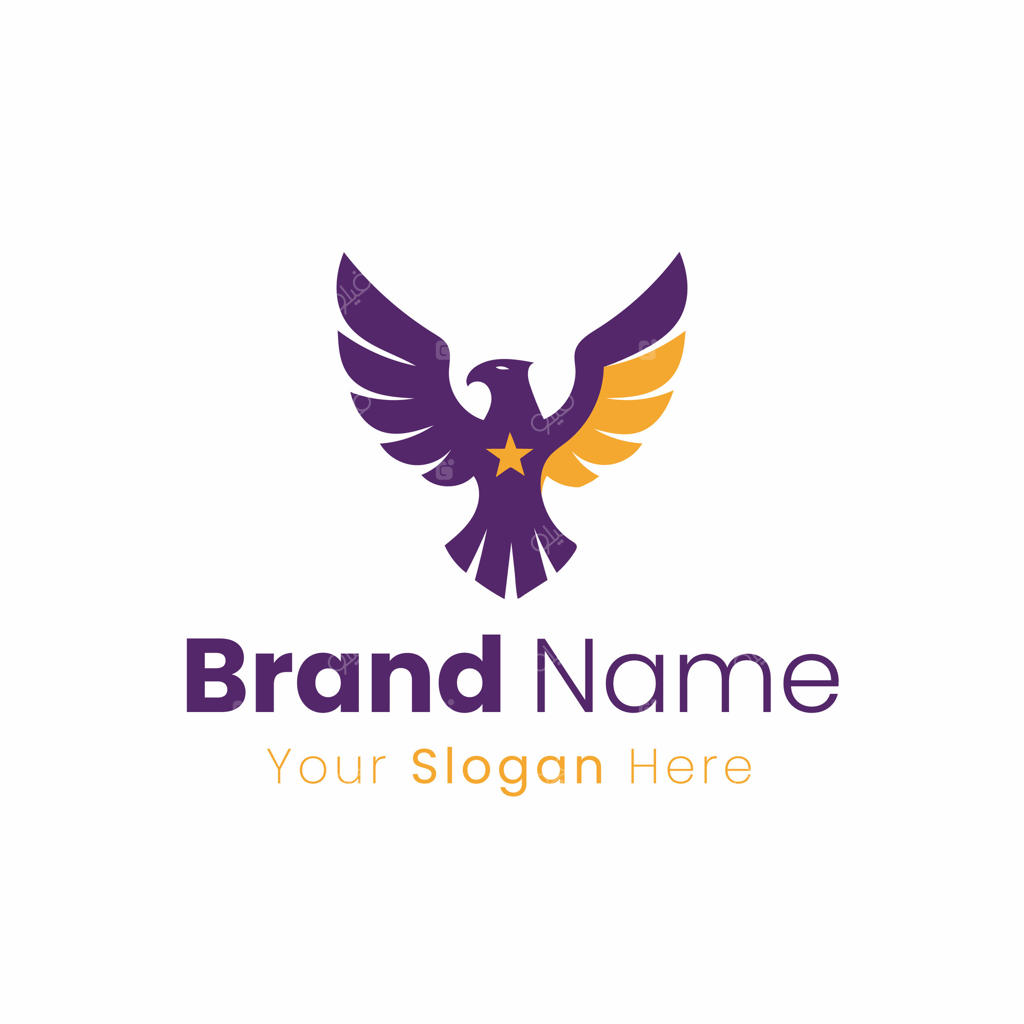 طراحی لوگو کسب‌وکار با عقاب بنفش و زرد و نشان ستاره