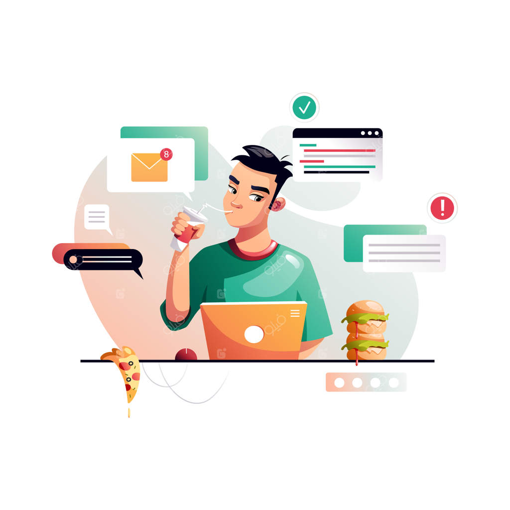 برنامه‌نویس در محل کار فست‌فود می‌خورد: توسعه فناوری‌های برنامه‌نویسی و کدنویسی