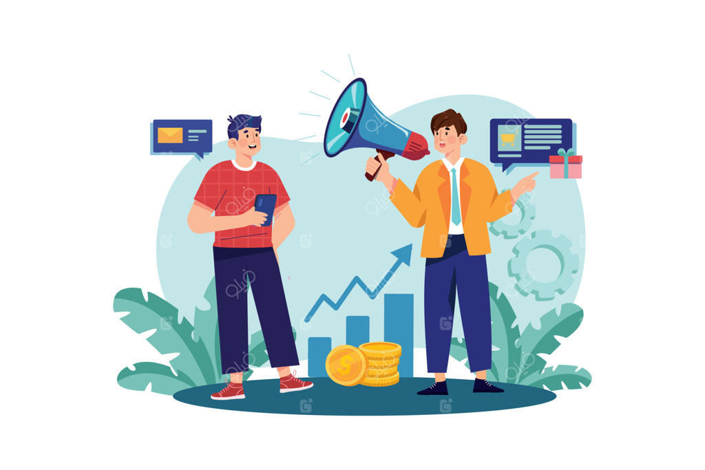 بازاریاب مرد در حال انجام تبلیغات