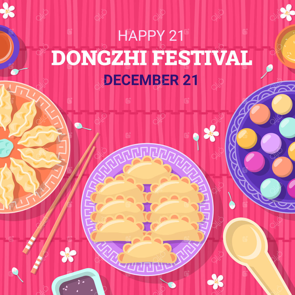 تصویر دستی و مسطح جشن دونگ‌ژی با غذا
