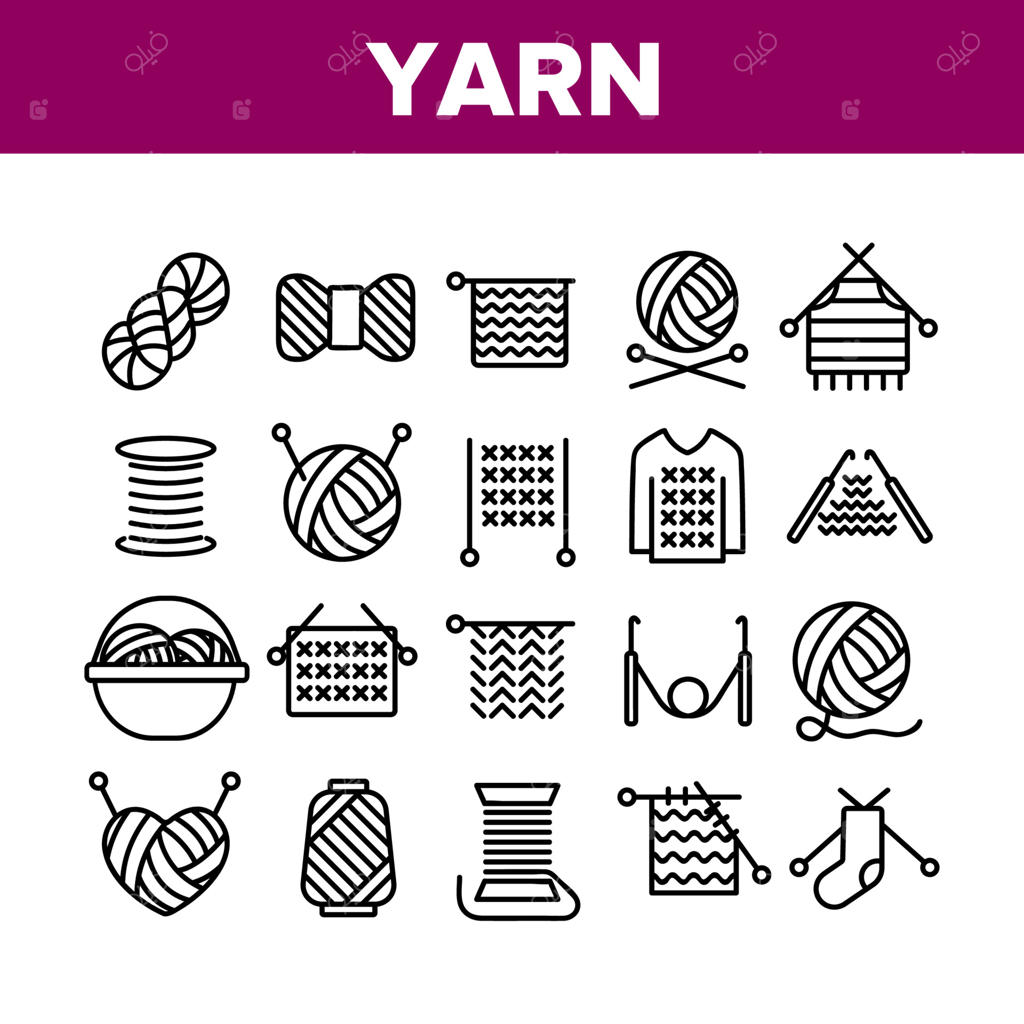 وکتور مجموعه آیکون کلاف کاموا برای بافتنی