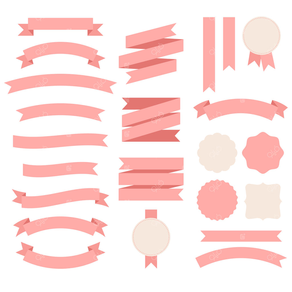 مجموعه وکتور روبان و برچسب‌های صورتی