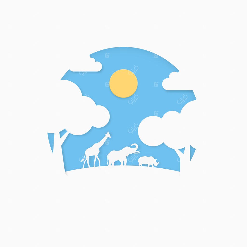 منظره طبیعی با حیوانات به سبک برش کاغذی.