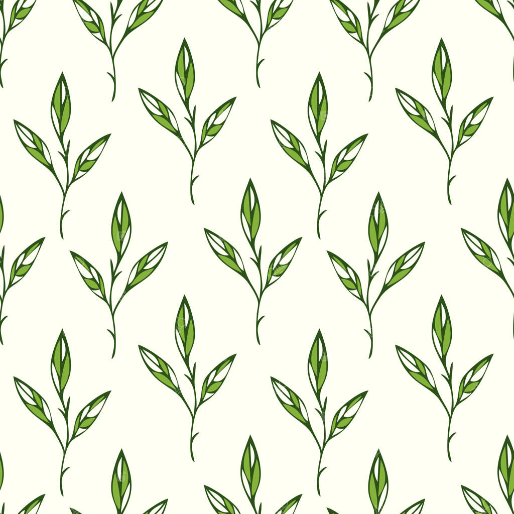 پترن برگ‌های سبز نقاشی‌گونه، باغ، شاخ و برگ.