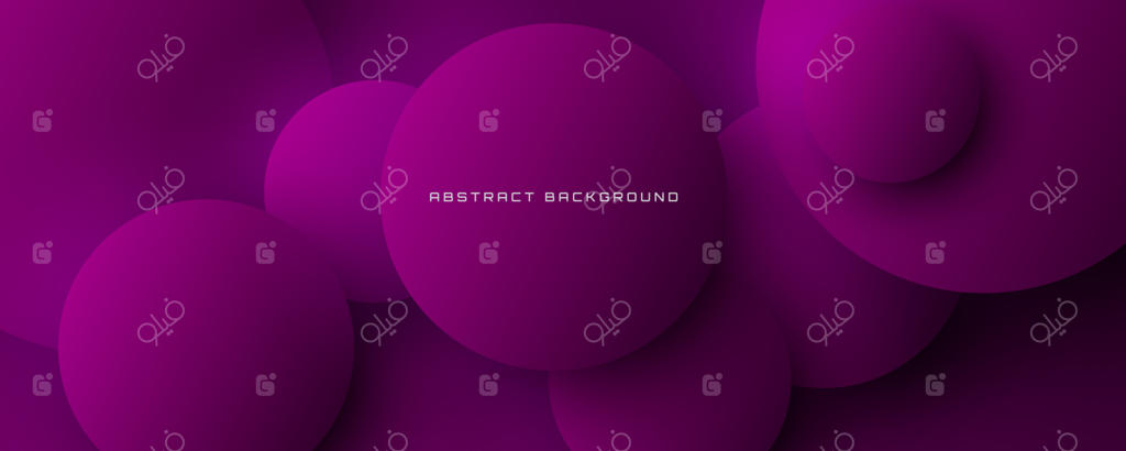 پس‌زمینه سه‌بعدی هندسی انتزاعی بنفش با لایه‌های هم‌پوشانی در فضای تیره و تزئینات دایره‌ای. طراحی گرافیکی مینیمالیستی با سبک آینده‌نگر برای بنر، بروشور یا کارت.