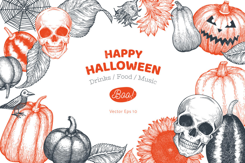 قالب بنر هالووین با طرح‌های دست‌کشیده.