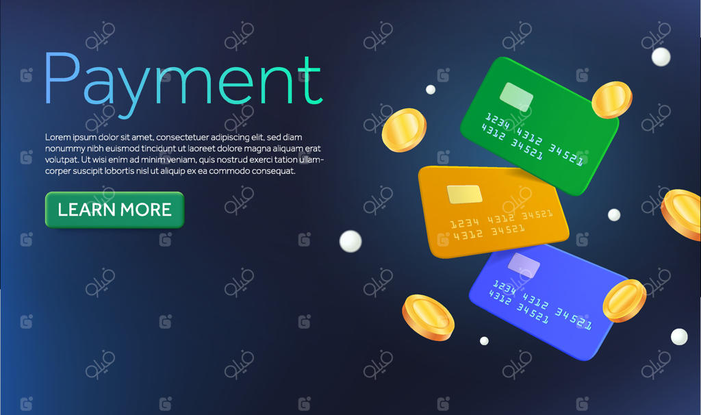 کارت‌های بانکی در رنگ‌های متفاوت با سکه‌های شناور: مفهومی جذاب برای طراحی بنر در حوزه مالی و تجارت آنلاین - تصویرسازی سه‌بعدی