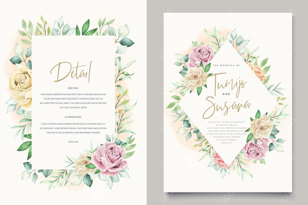 دعوتنامه گلدار با نقاشی آبرنگی