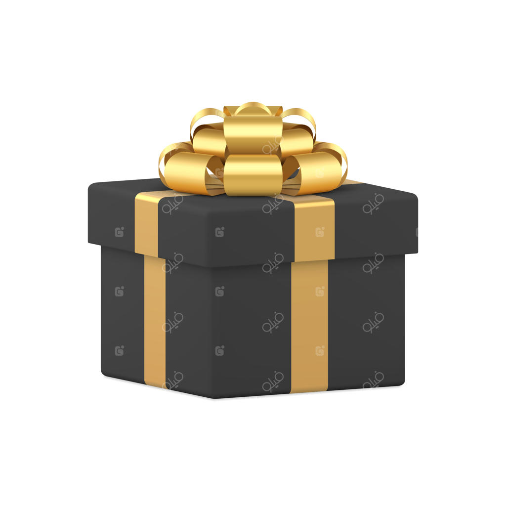 آیکون واقع‌گرایانه جعبه هدیه مشکی با روبان طلایی لوکس مردانه سه بعدی