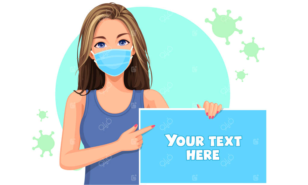 تصویر دختری نوجوان و زیبا که ماسک زده و تابلویی خالی در دست دارد