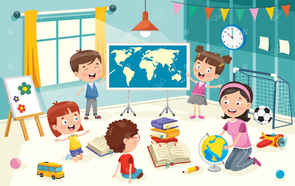 دانش‌آموزان خردسال در حال یادگیری جغرافیا