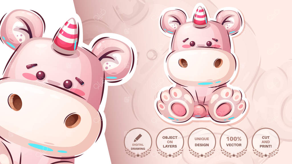 استیکر شخصیت کارتونی یونیکورن دوست‌داشتنی