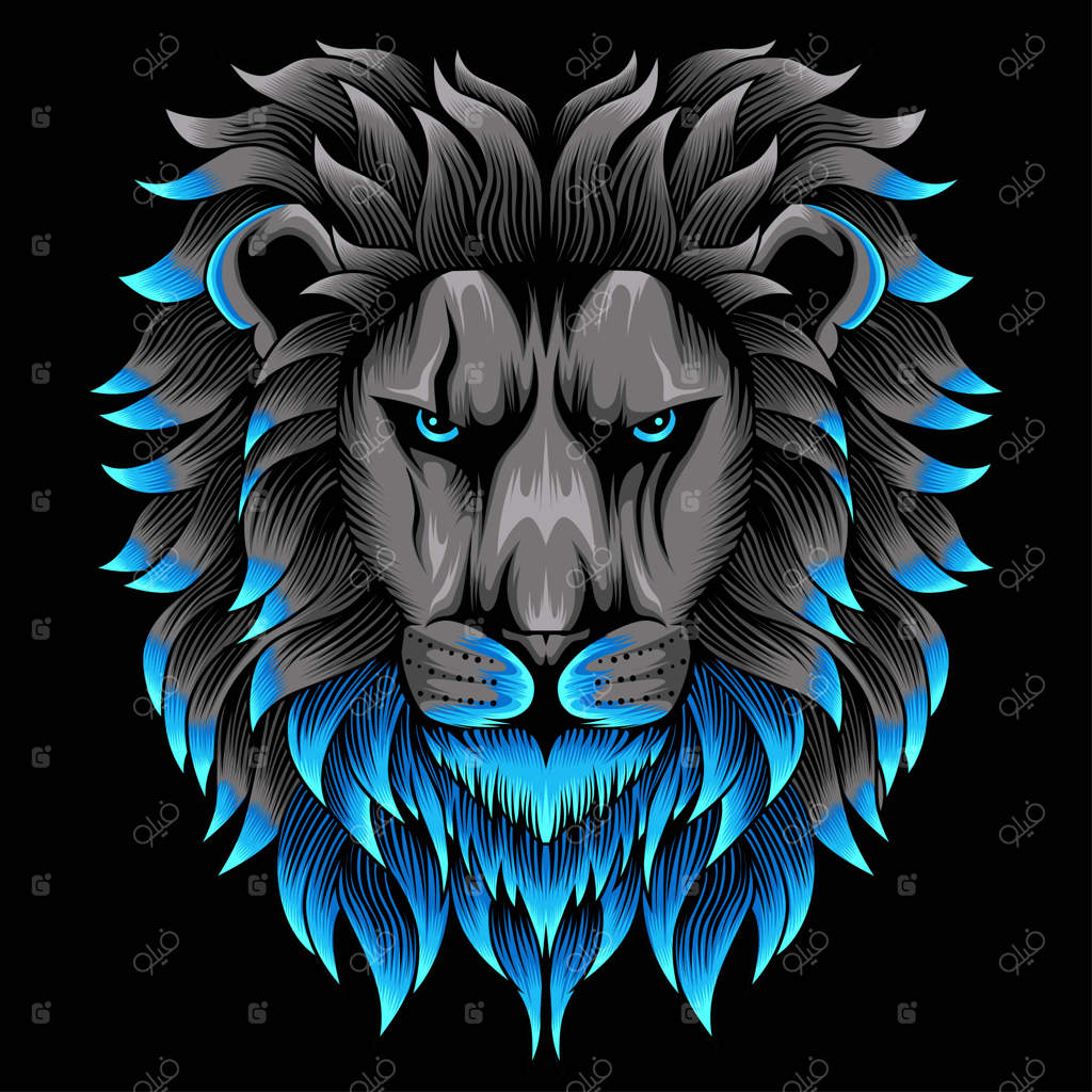 تصویر سر شیر به سبک رنگ‌های نئونی