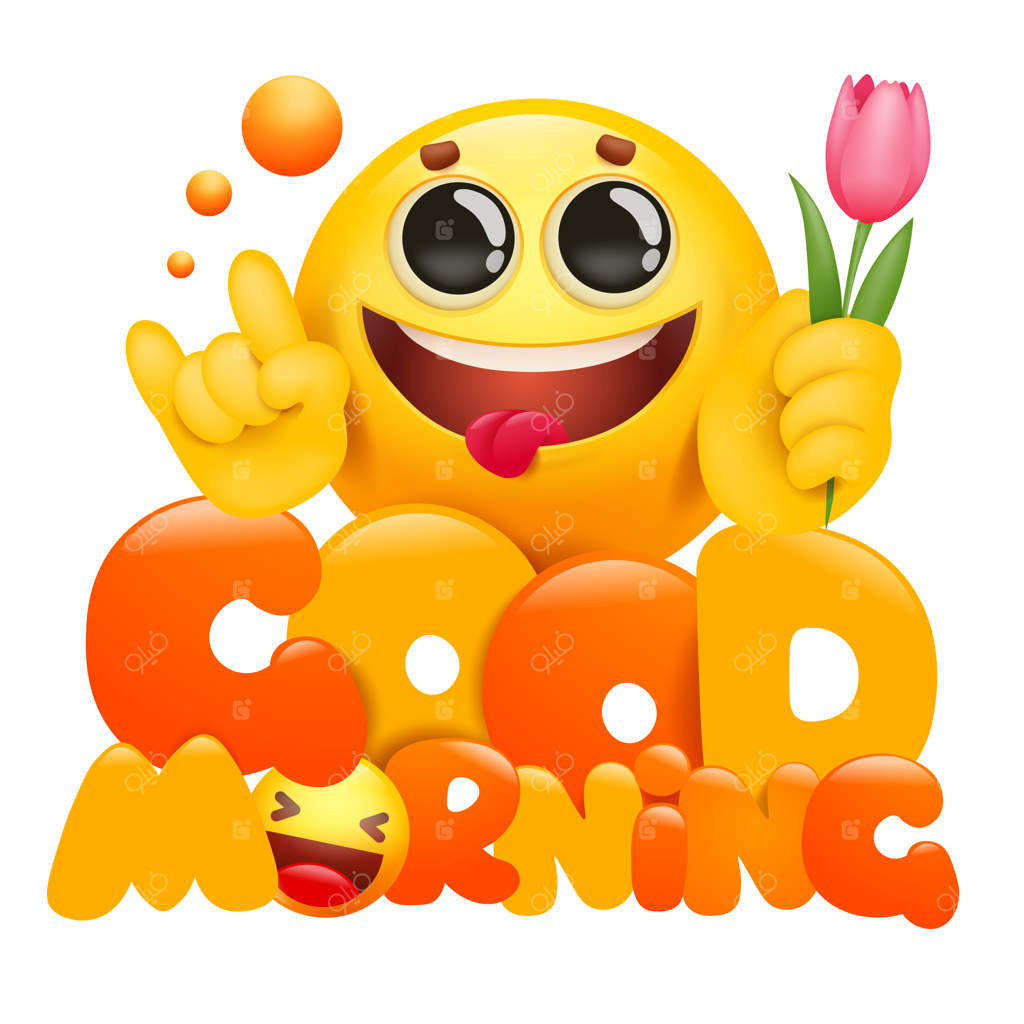 کارت صبح بخیر با شخصیت کارتونی زرد و گل لاله در دستش.