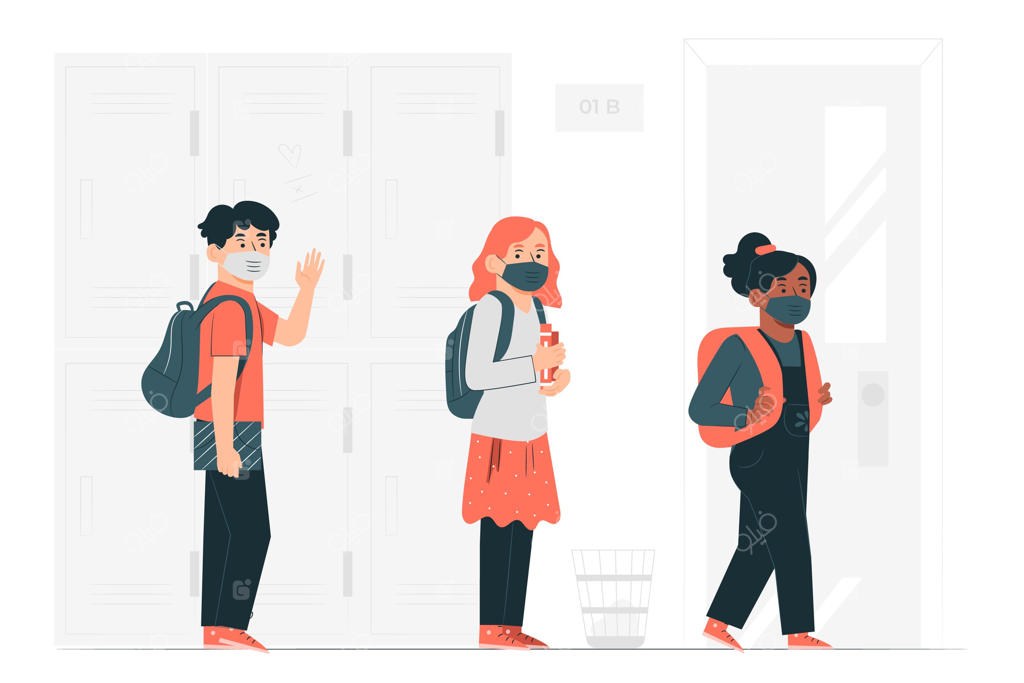 تصویر مفهومی از کودکان با ماسک در مدرسه