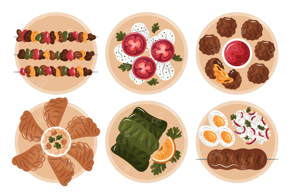 مجموعه‌ای از عناصر دستی نقاشی شده برای وعده افطار