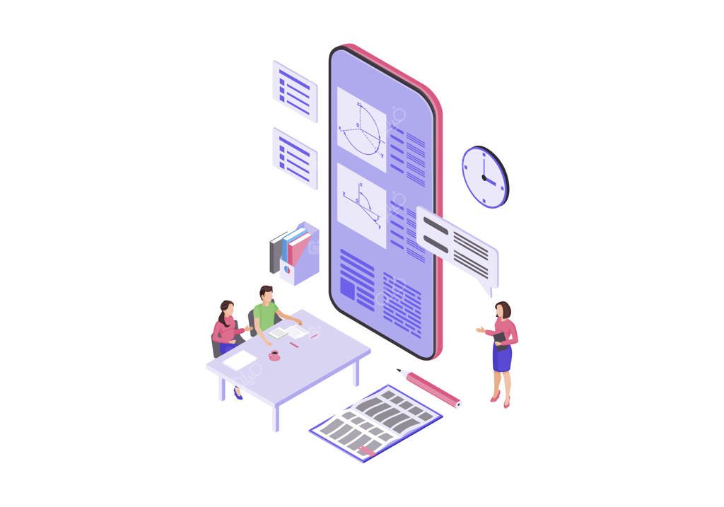 آموزش آنلاین - تصویر ایزومتریک رنگی وکتور