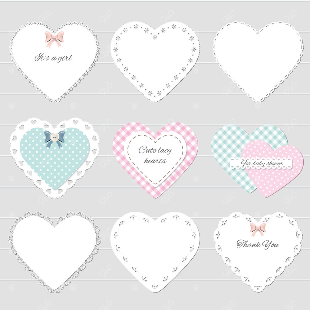 مجموعه‌ای از قلب‌های توری زیبا.