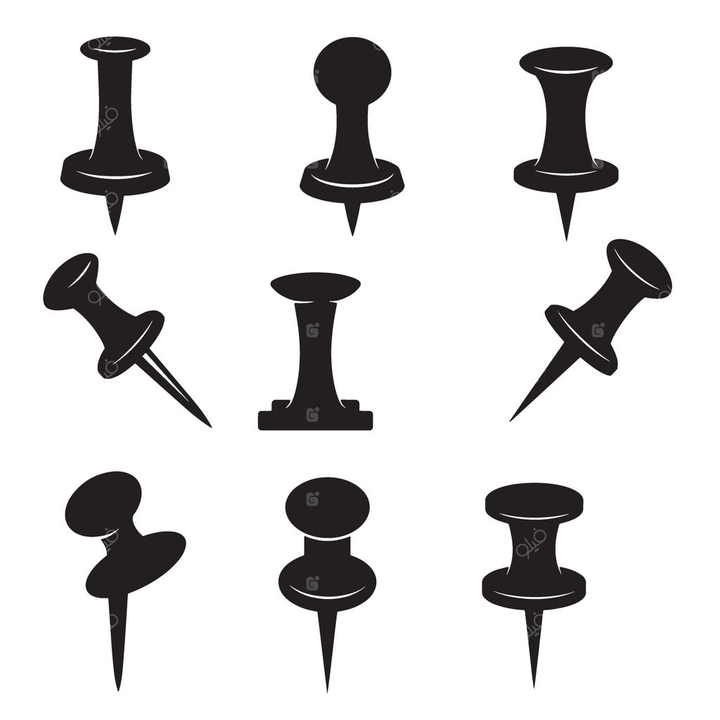 مجموعه‌ای از سنجاق نقشه‌های سیاه در اشکال و زوایای مختلف