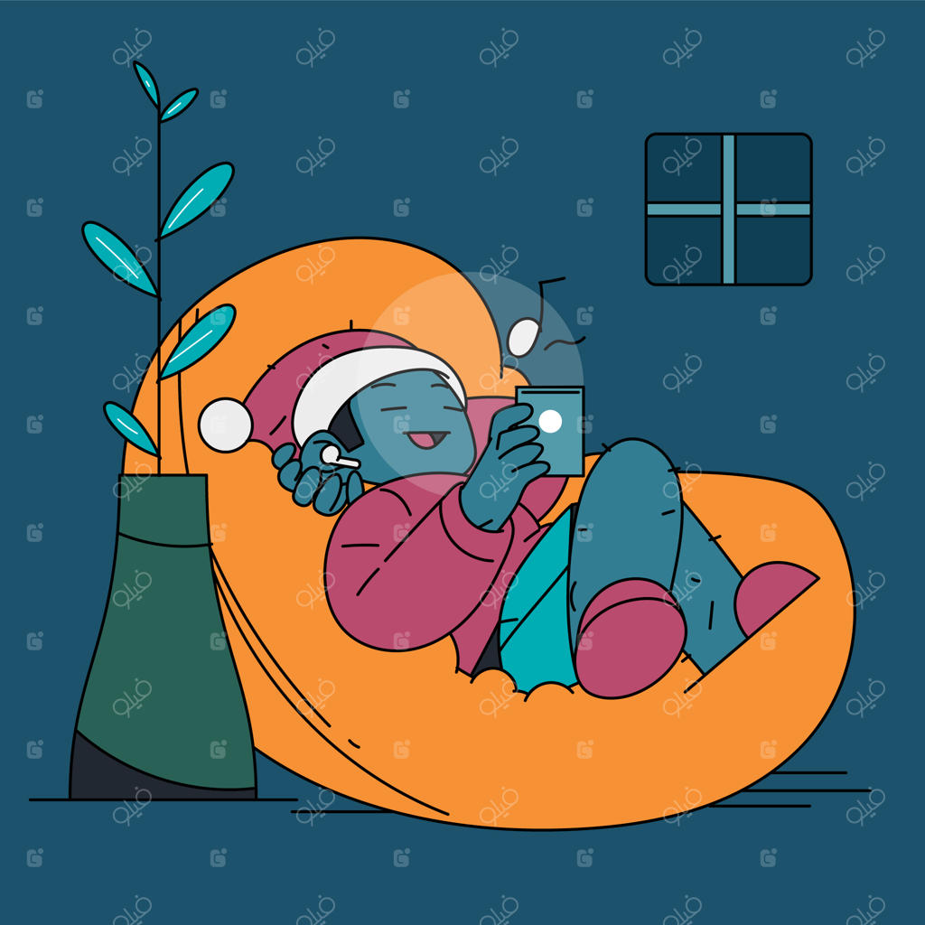 بابانوئل از کارش در شب کریسمس لذت می‌برد (طراحی فلت)