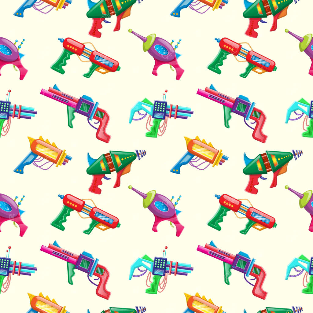 پترن کارتونی وکتور از اسلحه‌های رنگارنگ کودکان بصورت بی‌وقفه.