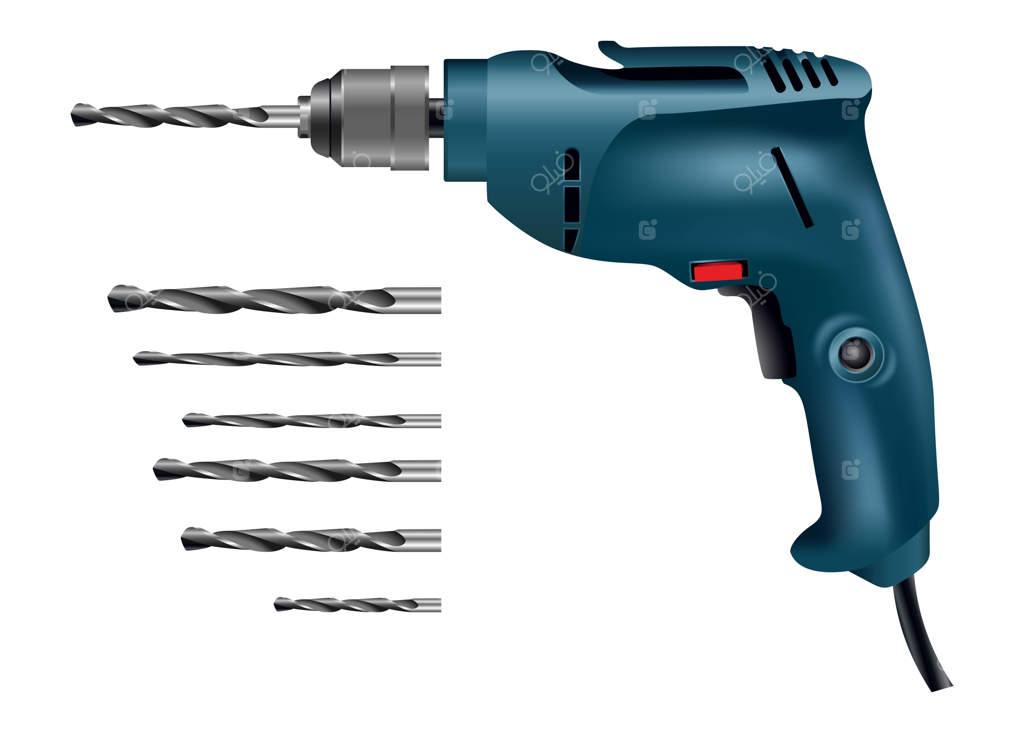 دریل با مجموعه‌ای از مته‌های در سایزهای مختلف.