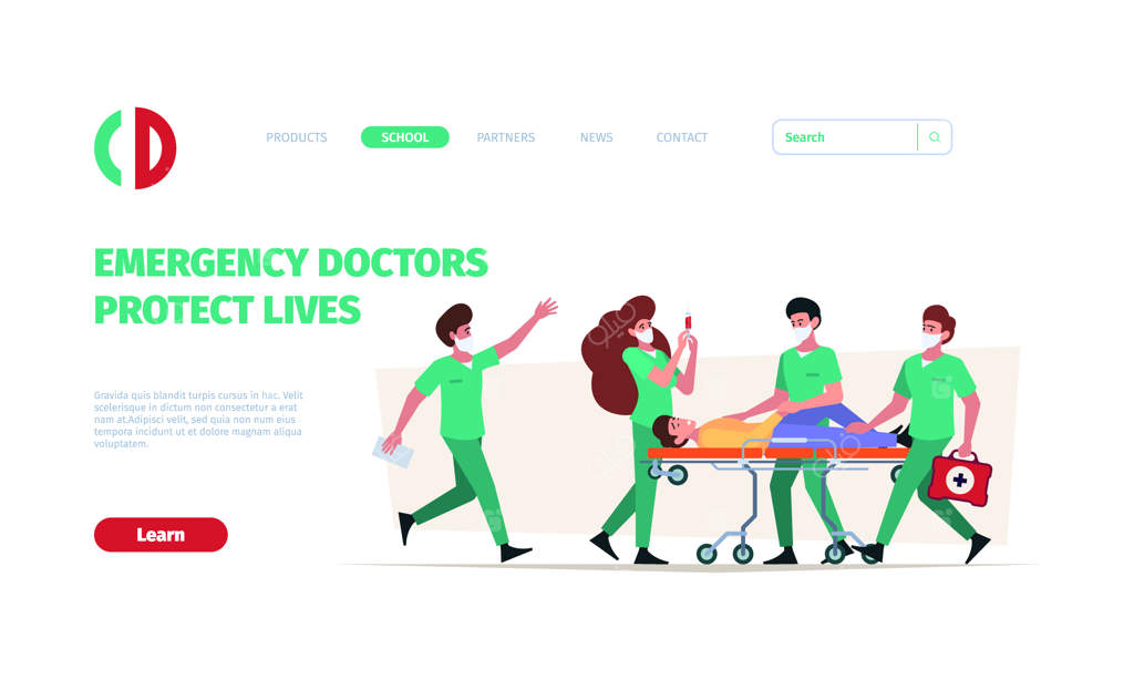 فرود اضطراری دکتر نجات‌دهنده جان افراد - قالب طراحی وب‌سایت با کاراکترهای پزشکی رنگارنگ