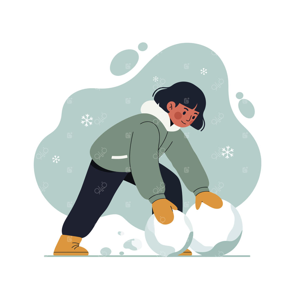 کودک در حال بازی با گلوله‌های برفی در فضای باز زمستانی با کاپشن و دستکش گرم