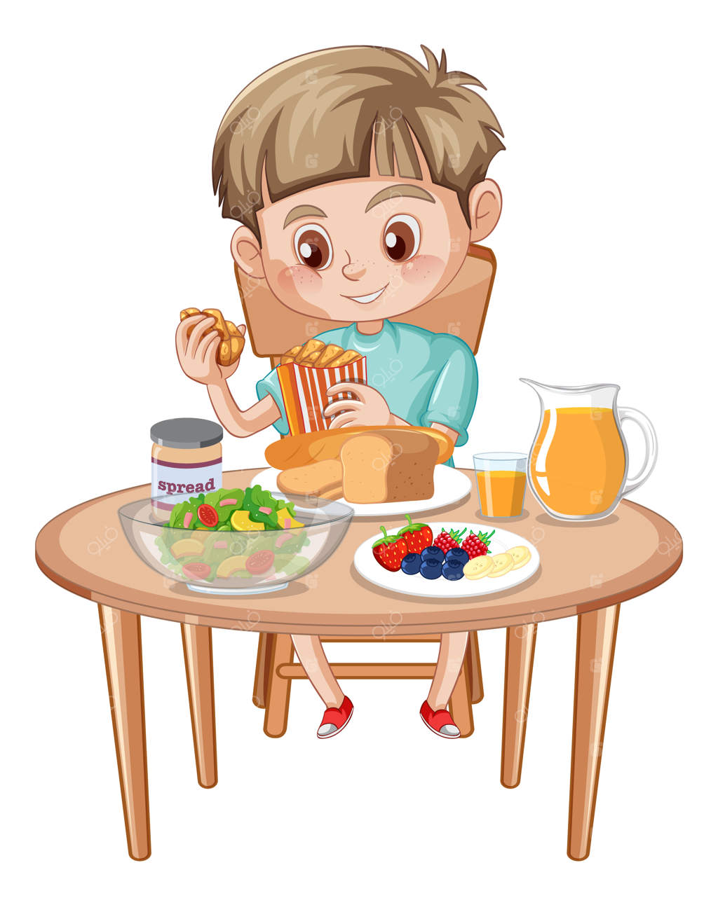 پسری در حال غذا خوردن سر میز