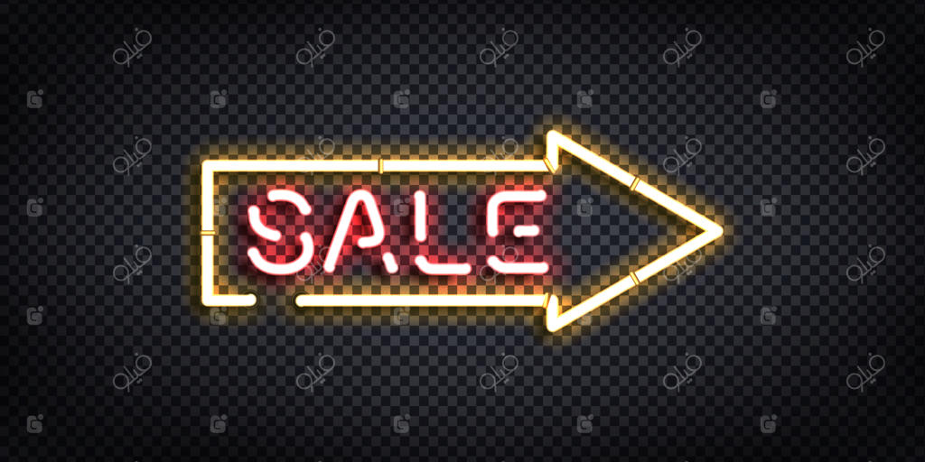 تابلوی نئونی تخفیف به شکل فلش.