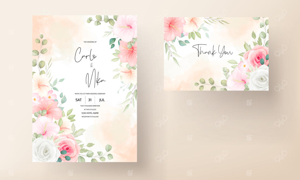 کارت دعوت عروسی مدرن با گل‌های زیبا