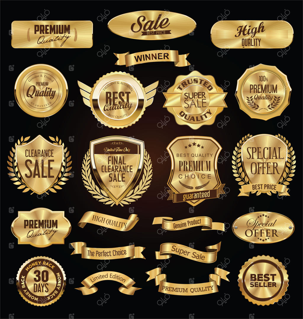 مجموعه‌ای از برچسب‌ها و تگ‌های طلایی