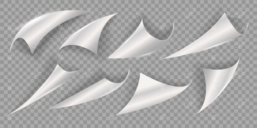 لبه‌های کاغذ خمیده: مجموعه‌ای از تصاویر واقعی با سایه‌ی طبیعی از گوشه‌های خمیده و لبه‌های کاغذی