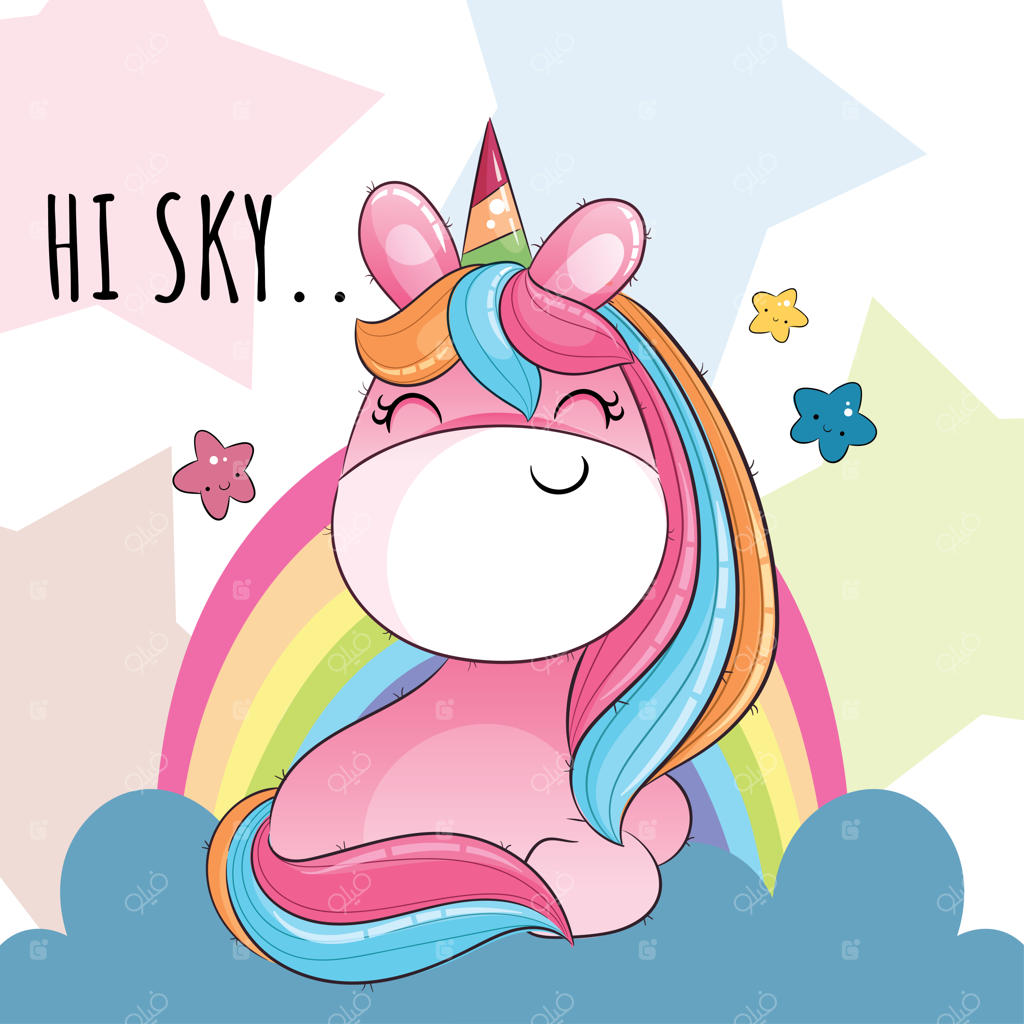 تصویر اسب شاخدار و بامزه با ستاره برای کودکان - شخصیت بامزه‌ی یونی کورن